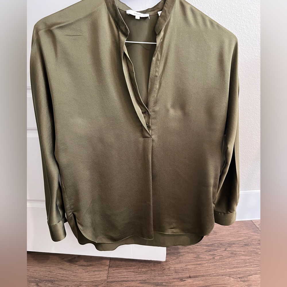 Vince Olive Silk Shirt View 2